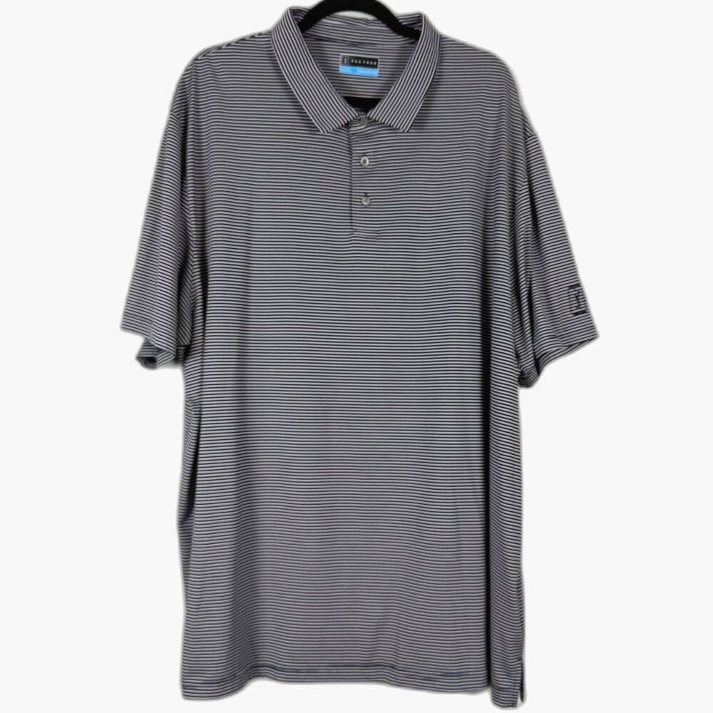 PGA Tour Golf Polo Shirt XXXL Striped Navy Performance Short Sleeve Mens